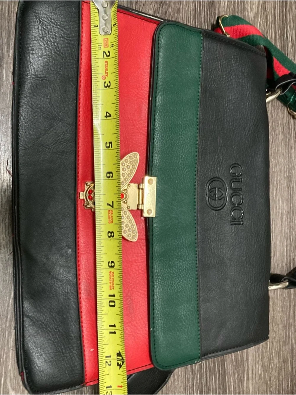 Gucci Black, Green & Red Leather Shoulder Bag with Bee Emblem - Picture 5 of 9